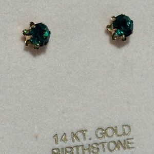 14K Gold Emerald May Birthstone Earrings